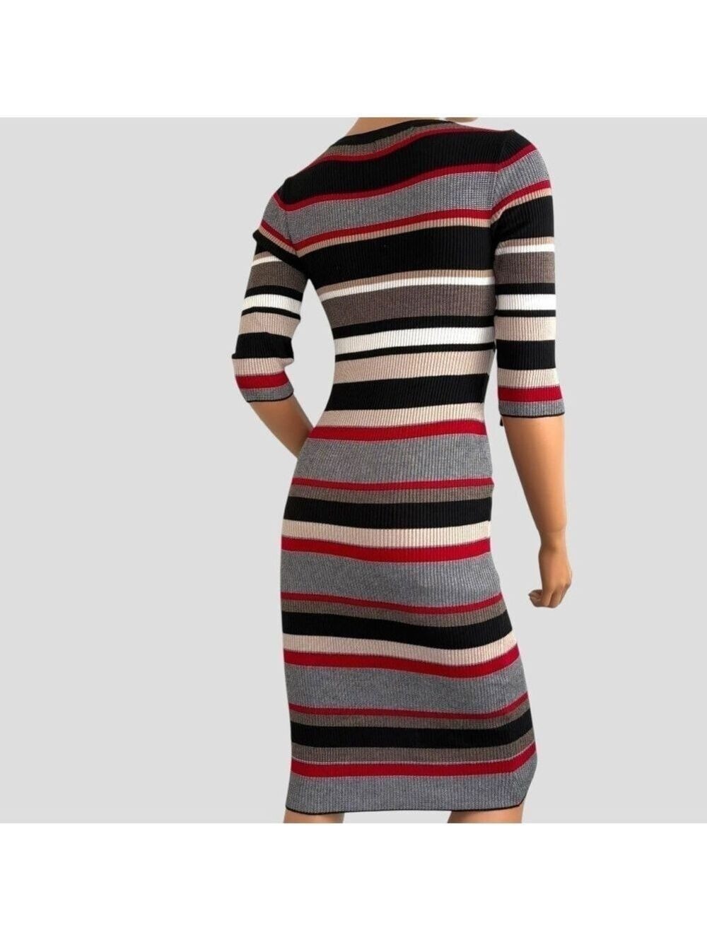 Pink Rose Women’s Rib Knit Midi Dress Lace-up Striped Stretchy Sz S/P Y2K Indie - Picture 6 of 10